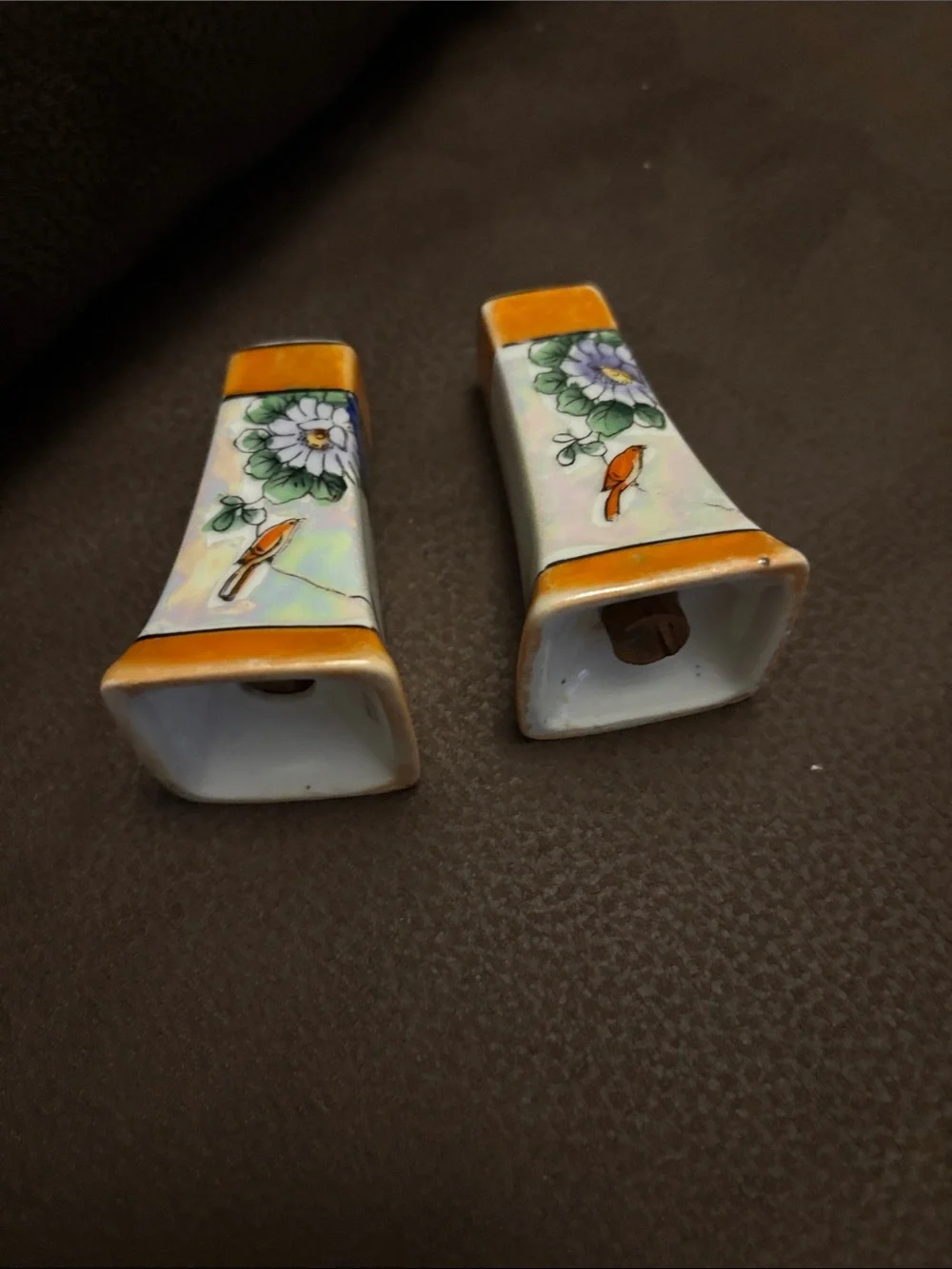 Hand-Painted Floral & Bird Ceramic Salt and Pepper Shakers - Made in Japan